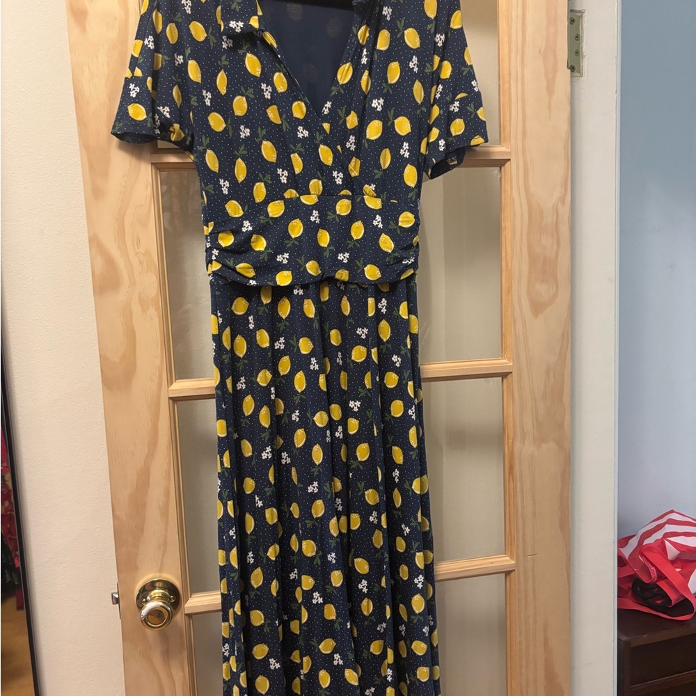 Women’s Navy Lemon Print Maxi Dress